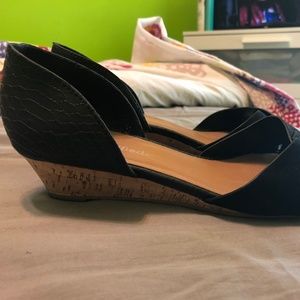 Black Cork Heel Sandals